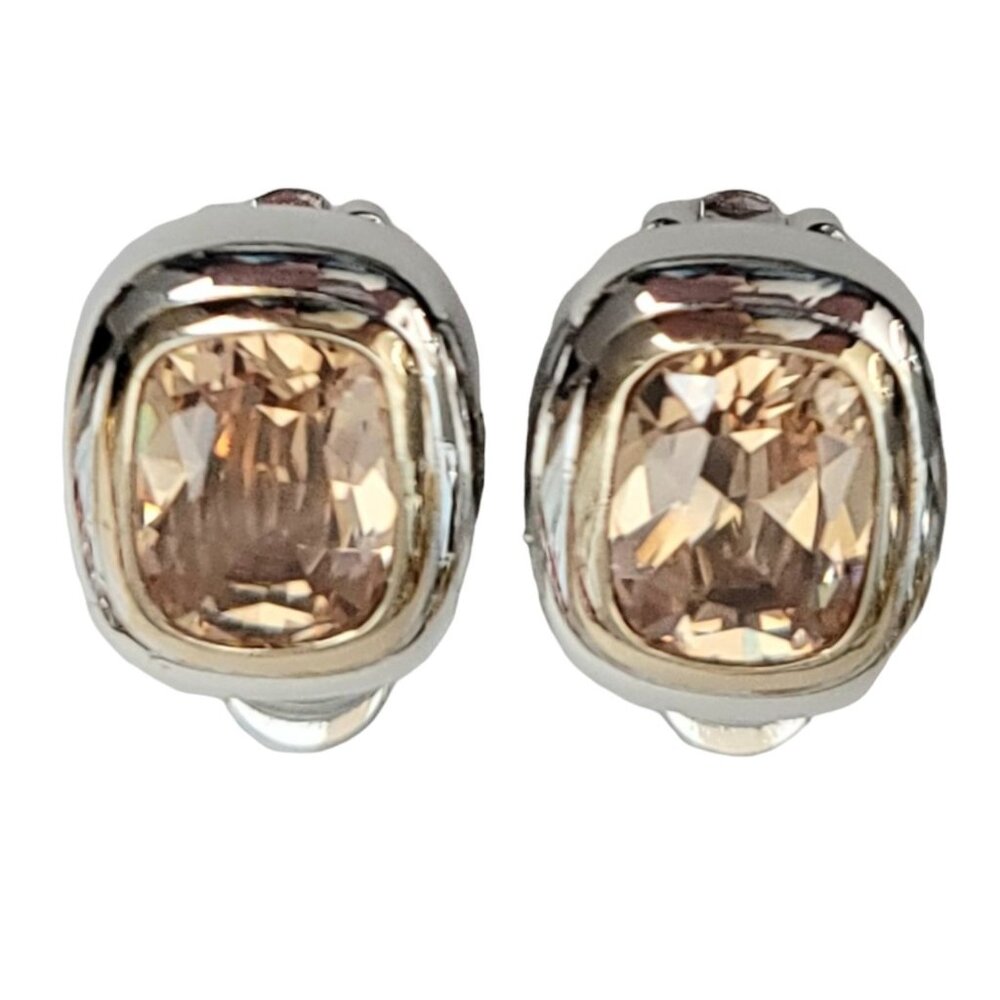 John Medeiros Faceted Glass Champagne Nouveau Clip Earrings, Signed
